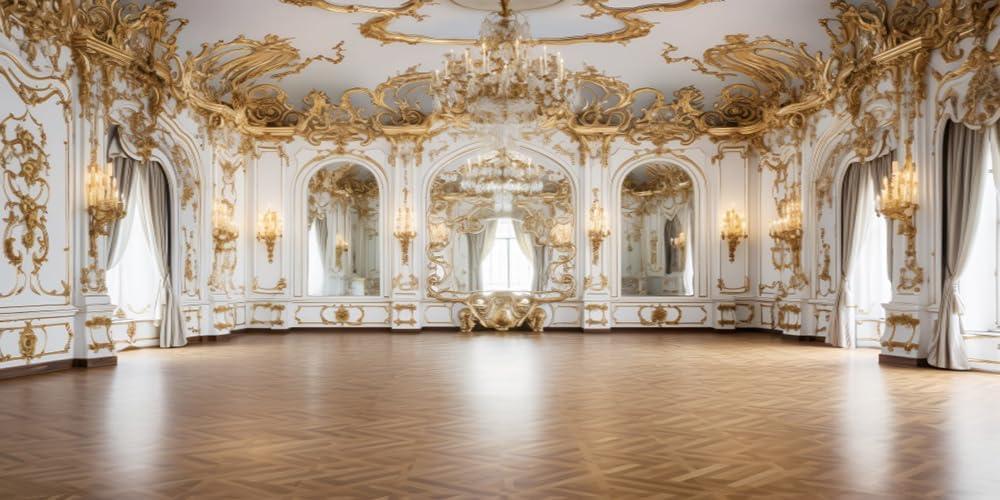 8x4ft Luxury Palace Backdrop White Golden Palace Hall Ballroom Chandelier Arch Windows Mirrors Photography Background for Wedding Ceremony Birthday Party Decor Portrait Photo Shoot Props
