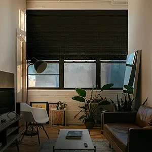 MOOD Custom Bamboo Shades | Rustic | Cordless Bamboo Roman Shades for Windows and Doors (Natural Woven) | Rustic Night Coffee (Great Privacy) | 26.5" W X 60" H