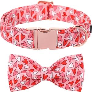 Lionet Paws Valentines Dog Collar Bowtie, Dog Bowtie Collar with Metal Buckle for Dogs, Adjustable Comfortable Dogs Collars Girl Boy, XL, Neck 16-26 in (Red Pink Hearts)