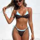 SOLY HUX Women's Polka Dots Bikini Set String Swimsuit Colorblock Dual Straps Halter Tie Side 2 Piece Bathing Suit (L)