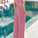 PRETTYGARDEN Summer Sleeveless Jumpsuits for Women Dressy Square Neck Wide Leg Pants Knit One Piece Rompers Fashion Clothing (Pink,Medium) (Pink, M)
