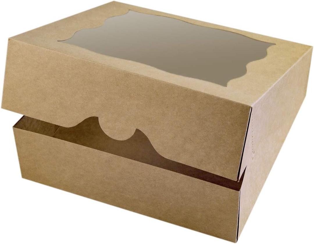 CHERRY 15-Pack 10"x10"x3"Brown Bakery Boxes with PVC Window for Pie and Cookies Boxes Large Natural Kraft Paper Box 10x10x3inch (Brown, 15)