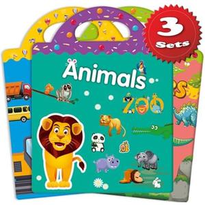 Reusable Sticker Books for Toddlers Kids Age 3+, Toddler Toys, Sets Sticker Books Learning Activities, Kids Learning Toys, Travel Toys Gifts - Animals, Dinosaurs and Vehicles 2 Packs