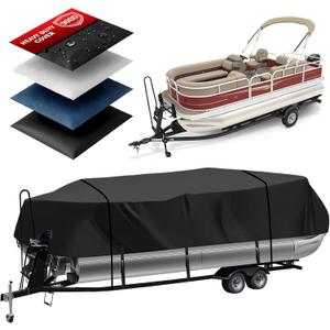 Heavy Duty 900D Pontoon Boat Cover, 16'-18'5'' Marine Grade Waterproof Cover with Adjustable Windproof Tightening Strap & Anti-UV for SunTracker Party Barge/SPORTFISH/Fishing Barge