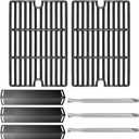 Hisencn Grill Replacement for Smoke Hollow PS9900, PS9500, 6800, Smoke Hollow Grill Parts for 16.5" Porcelain Steel Heat Plate Shield, Stainless Steel Pipe Burners, Cast Iron Cooking Grate