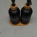 Glass Soap Dispenser Set. Hand and Dish with Bamboo Tray. Vintage Pump for Kitchen Sink Bathroom. Stylish Permanent Labels (Matte Black)