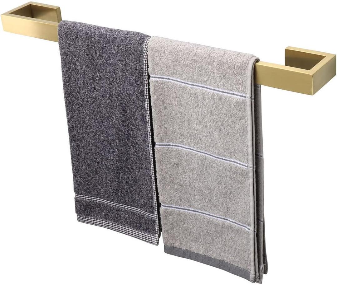 TocTen Bath Towel Rack - Square Base Thicken SUS304 Stainless Steel Towel Bar for Bathroom, Bathroom Bar Accessories Towel Rod Heavy Duty Wall Mounted Towel Holder (Brushed Gold, 20 Inch)