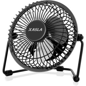 xasla 4 Inch Small USB Desk Fan, Mini Quiet Fan with Metal Construction & Strong Airflow & 360Adjustable Tilt Angle, Personal Cooling Fan for Desktop Office (Black)