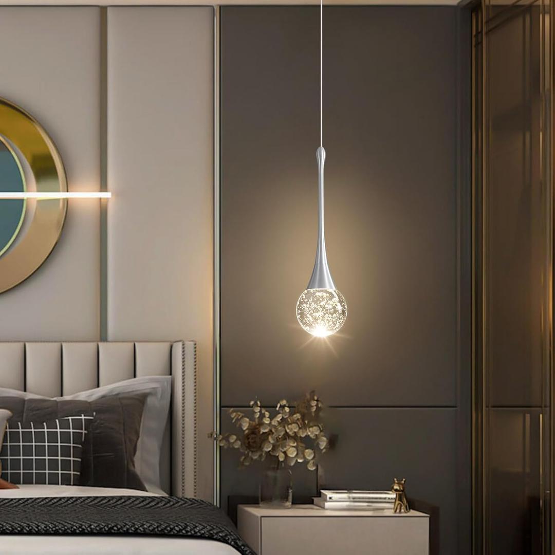 Modern Pendant Lights for Kitchen Island LED Dimmable Crystal Glam Ceiling Pendant Lighting for Dining Room Hallway Bedroom Corner Lamp Brushed Nickel (1 Light, Silver)