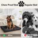 Chew Proof Dog Bed Indestructible for Large Size Durable Dog Crate Pad, Waterproof & Washable Tough Kennel Pet Mats for Aggressive Chewers (Black, L-22''x35'')