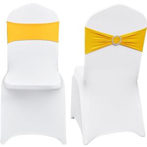 VEVOR Stretch Spandex Folding Chair Covers, Universal Fitted Chair Cover with Chair Sashes, Removable Washable Protective Slipcovers, for Wedding, Holiday, Banquet, Party, Dining (50 Set Gold & White)
