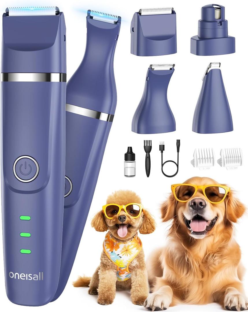 oneisall Dog Clippers & Dog Paw Trimmer 4-in-1 Cordless Grooming Kit: 2-Speed Low Noise Clippers with Rechargeable Quiet Nail Grinder for Dogs & Cats (Blue) oneisall Dog Clippers & Dog Paw Trimmer 4-in-1 Cordless Grooming Kit: 2-Speed Low Noise Clippers with Rechargeable Quiet Nail Grinder for Dogs & Cats (Blue)
