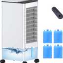 Windowless Portable Air Conditioners with Remote, Ventless Ac Unit Ductless Air Cooler,Hoseless Quiet Evaporative Oscillating Swamp Cooler,12H Timer & 4 Ice Box for Room Indoor Outdoor Office Bedroom, 12 inches x 12 inches x 22 inches