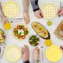 64PCS Yellow Gingham Paper Dessert Plates - 7 Inch Disposable Round Checkered Dinner Plates for Birthday Baby Shower Wedding Picnic Party Supplies, 4 Styles