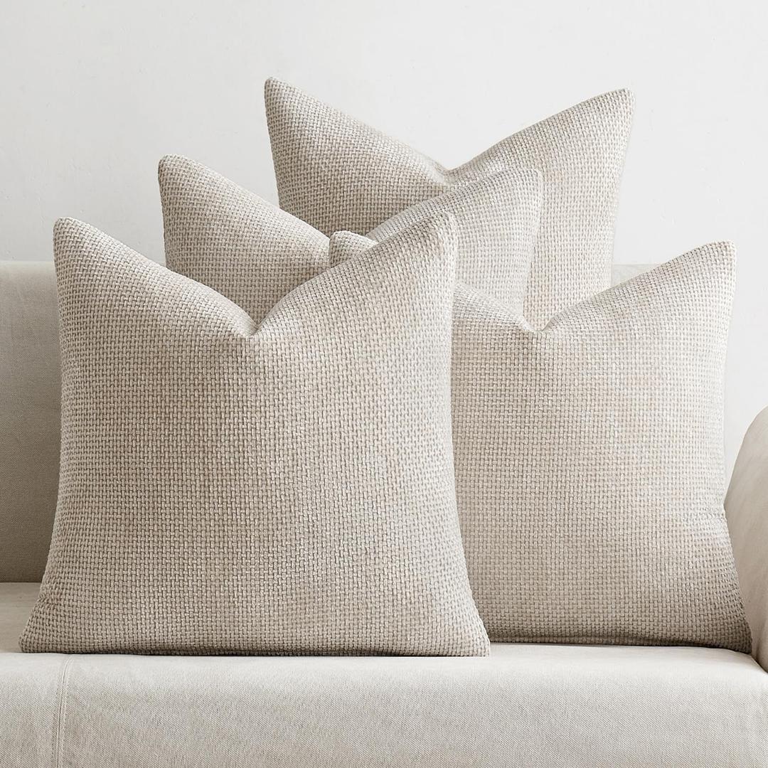 MIULEE Pack of 4 Couch Throw Pillow Covers 20x20 Inch Cream Soft Decorative Chenille Pillow Covers Farmhouse Accent Cushion Covers for Boho Home Decor Sofa Bedroom Living Room