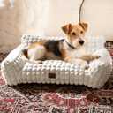 Cute Dog Beds for Small/Medium Dogs/Cats, Washable Dog Sofa Faux Rabbit Fur Pet Bed, Supportive Dog Couch with Removable Zipper Cover for Indoor Cats/Dog, 30 x 20 x10inch, Off White