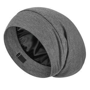 LULUSILK Mulberry Silk Lined Sleep Cap, No More Frizzy Tangled Hair, Stay On All Night Silk Hair Wrap for Sleeping with Adjustable Strap, Silk Bonnet for Women and Men, Dark Grey, Pack of 1