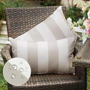 Western Home Pack of 2 Outdoor Waterproof Striped Throw Pillow Covers Beige Grey Decorative Pillowcases Garden Modern Cushion Cases for Patio Tent Balcony Couch Sofa 12x20 Inch (Sand and White)