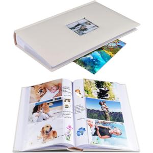 Photo Album 4x6 Hold 402 Photos with Memo Slip-in Pockets Photo Book, Linen Cover Picture Photo Albums with Writing Space for Wedding Family Baby Vacation Mother's Day Beige