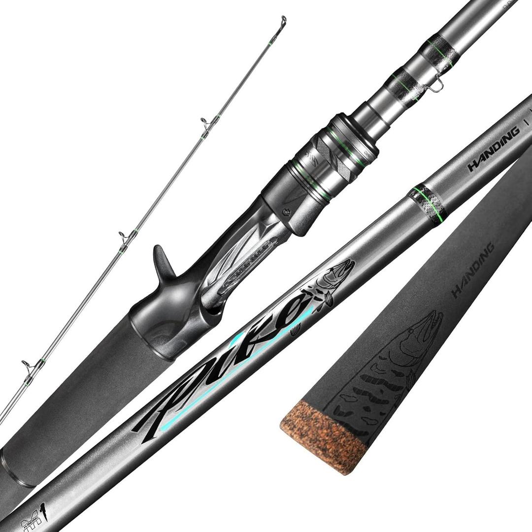 HANDING M1 Pike Heavy Fishing Rod Musky Rod 2-Piece Casting Rod with 30+24T Carbon Seaguide RA Guides Extended EVA Handle and Cork Base for Northern Pike Muskie Catfish Striped Bass Snook Skipjack