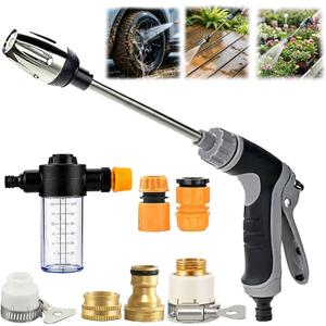 High Pressure Garden Hose Nozzle, Handheld Power Washer Spray Gun with 360 Rotating Nozzle, 3 Spray Modes & Foam Sprayer for Cars, Patios, Driveways and Outdoor Cleaning-Tool-Free Installation(1 Set)