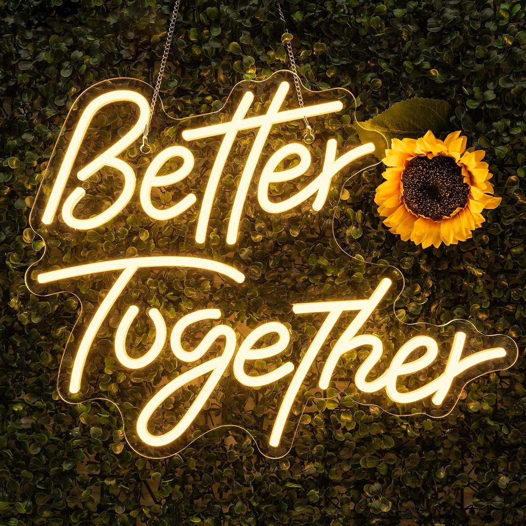 Looklight Better Together Neon Sign,Neon Light for Wall Decor,Wedding Neon Sign,Warm White Led Neon Light USB Letters Neon Signs Led Signs for Wedding,Engagement Party,Birthday