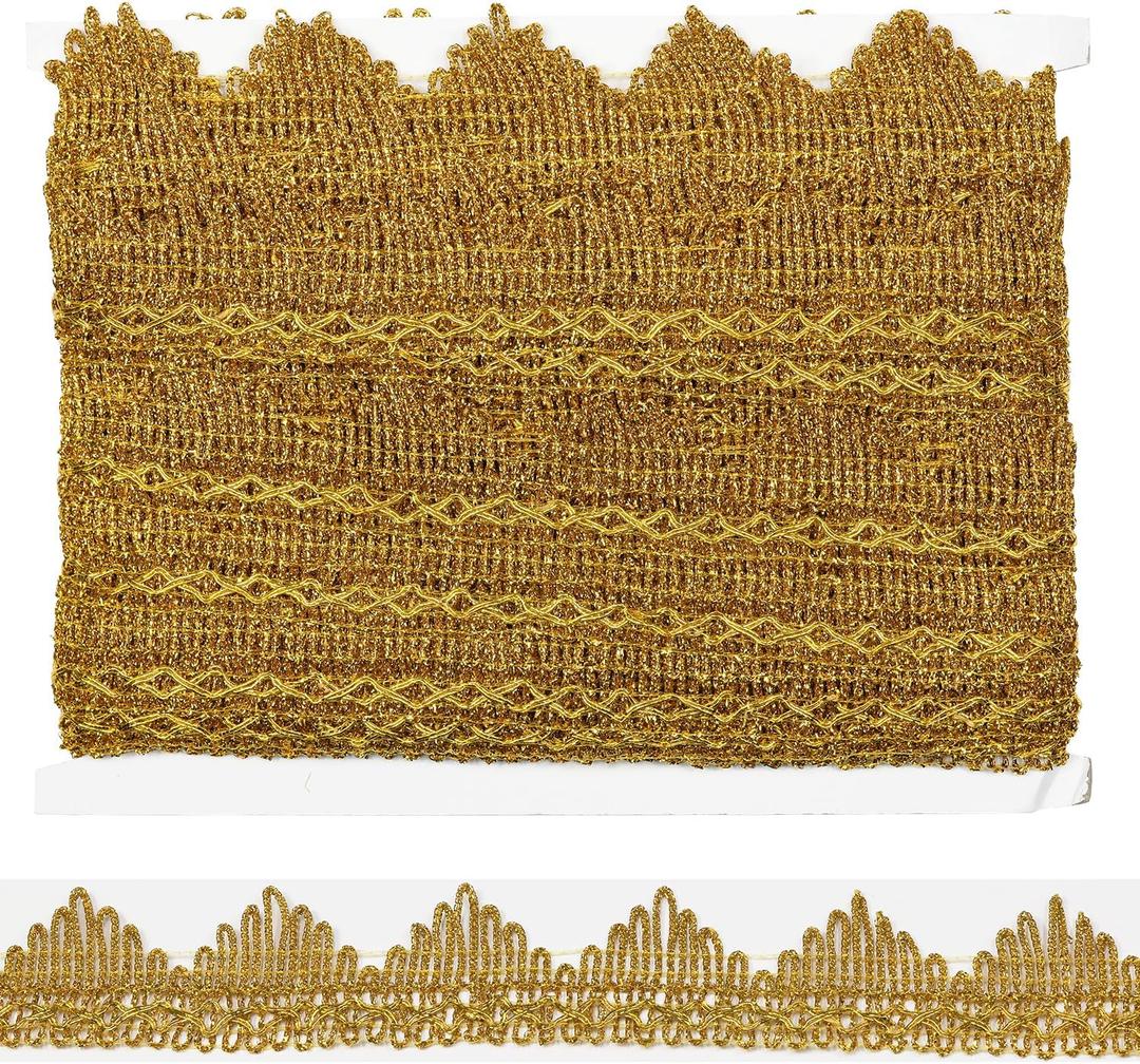 Long 14 Yard Wide 35mm/1.37inch Gold lace Trim Decorated Gimp Trim Craft Ribbon for Wedding Performance Costumes or DIY Craft Sewing Fabric, Crafts and Sewing (Gold)