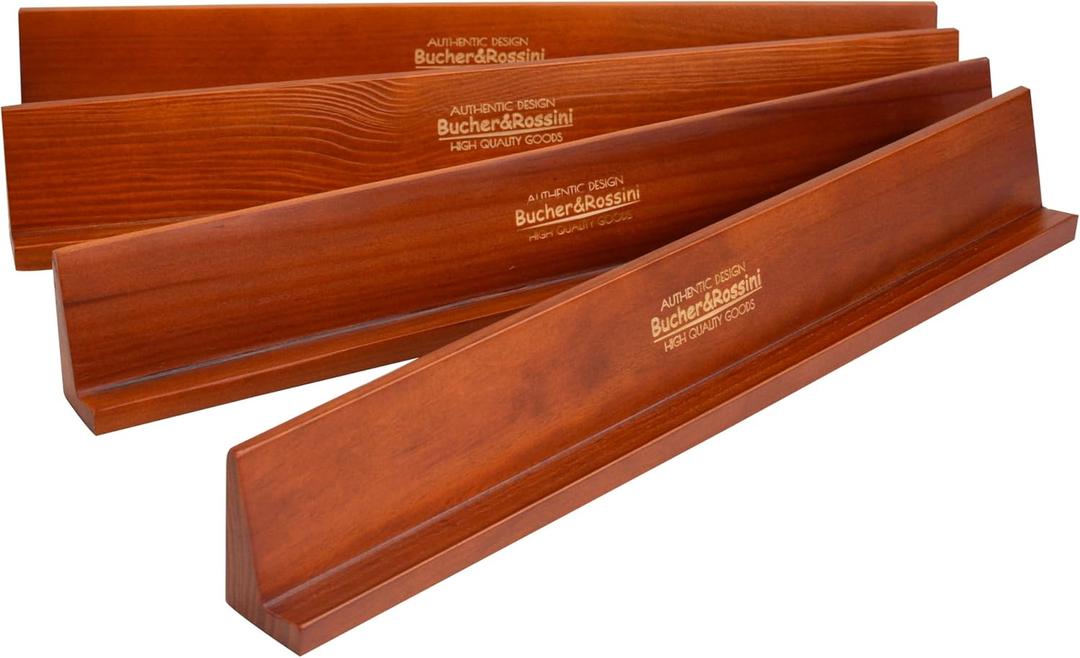 Wooden Domino Holders Set of 4 Wooden Domino Racks for Mexican Train Dominoes Accessories Domino Stand for Domino Tiles, Mexican Train, Mahjong, Chicken Foot and Other Domino Games (1 Row Dark Red)