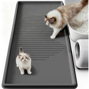 ISSEVE Cat Litter Mat 54" x 27.5" XXL, Extra Large Silicone Mat for Litter Box, 1.38" Raised Edge Urine Proof Litter Trapping Mat Pad for Scatter Control, Soft on Kitty Paws, Protect Floor (Dark Grey)