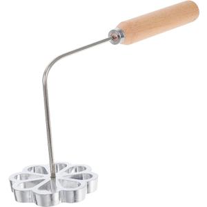 Fried Snack Mold with Handle for Kitchen Cooking Rosette Bunuelos Cookie Maker Waffle Timbale Funnel Cake Mold Tool (26.00X9.00X7.50CM, Silver)