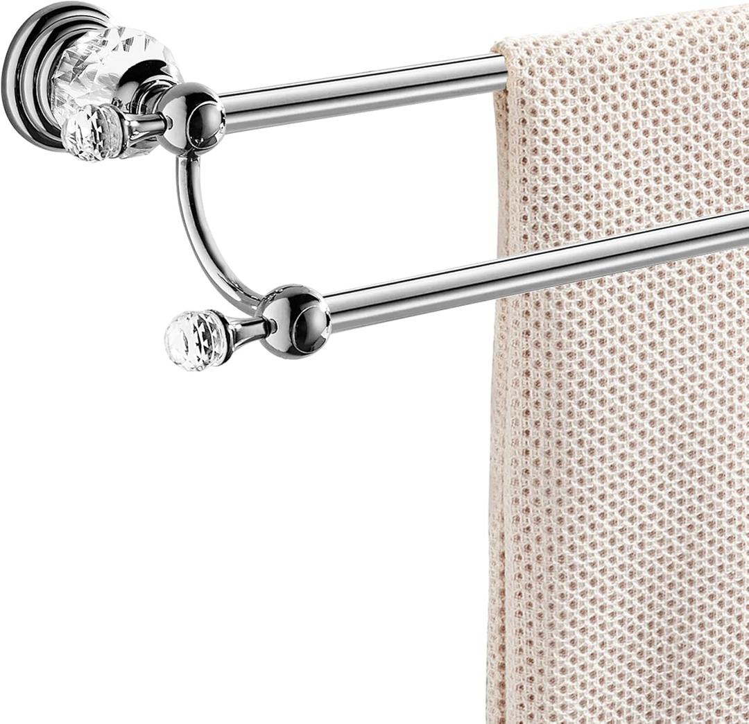 WINCASE Chrome Towel Bar, Adjustable Double Towel Holder, Silver Crystal Bathroom Towel Racks Wall Mounted