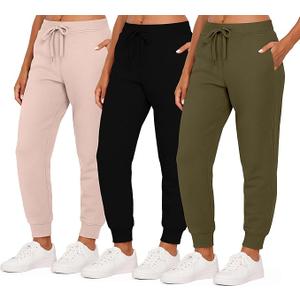 Real Essentials 3 Pack: Women's Ultra-Soft & Warm Fleece Joggers Sweatpants with Pocket, X-Small