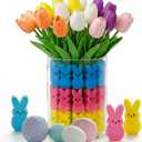 Easter Decorations,15pcs Artificial Tulips with 45pcs Bunny Vase Filler Kit, Ideal Easter Decorations for Spring Home Kitchen Table Centerpiece