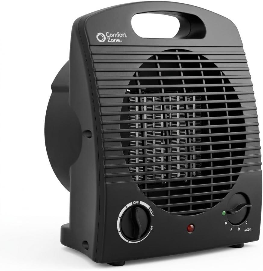 Comfort Zone Indoor Space Heater, Portable, Fan Forced, Electric, Adjustable Thermostat, Overheat Sensor, Safety Tip-Over Switch, & Stay Cool Housing, Ideal for Home, Bedroom, Office, 1,500W, CZ35EBK (Black)