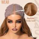 GORGIUS Glueless Wavy Wig with Bangs Honey Brown Synthetic Curtain Bang Wig with Realistic Scalp 22 Inch