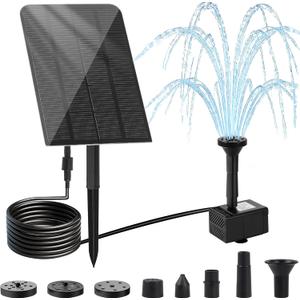 Yeomi Solar Water Fountain for Bird Bath, 2.5W 5V Solar Powered Water Pump with Separated Solar Panel, Outdoor Solar Fountain for Small Pond, Garden Water Feature Decoration with 5 Spray Nozzles