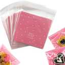 100pcs Pink Self-Adhesive Treat Bags  Small Cellophane Cookie Bags for Candy, Bakery, Party & Wedding Favors (3.94 x 3.94)