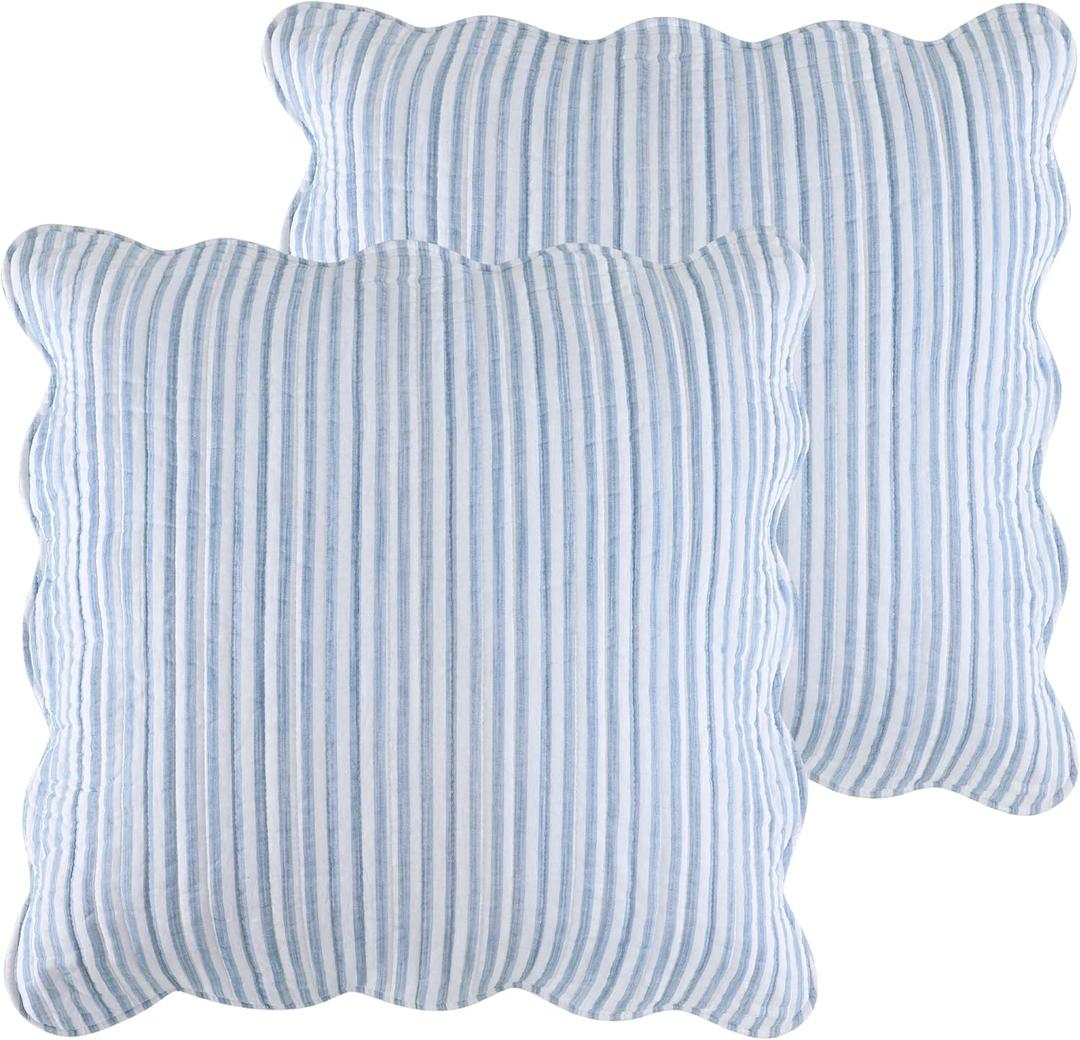 Levtex Home - Martha Stripe - Euro Sham Set of 2 - Stripe - Blue and White - (26x26in.), No Insert - Cotton