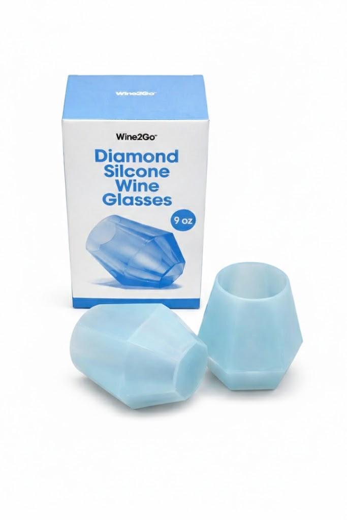 DIAMOND SILICONE WINE GLASSES 9OZ 2pcs