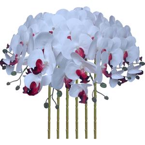 FagusHome 32 Inch Artificial Phalaenopsis Flowers 6 Pcs Artificial Orchid Flowers Stem Plants for Home Dcor (Pure White)