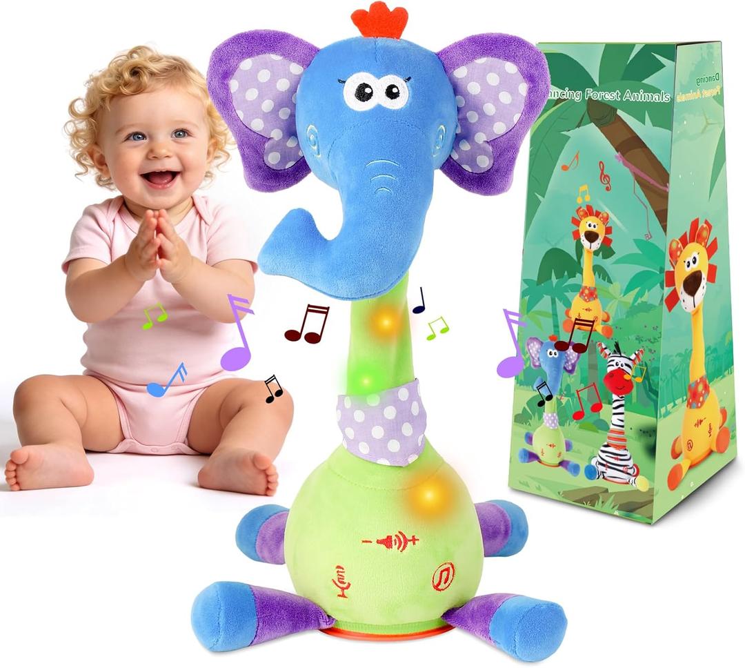 LUKETURE Dancing Talking Elephant Plush, Interactive Stuffed Animal Toy, Musical Plush with Record & Repeat, Sings 10 Songs, LED Lights