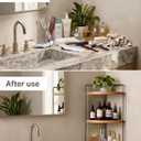 Corner Bathroom Countertop Organizer, 3-Tier Corner Shelf for Vanity & Bathroom Counter, Rustic Wood Standing Rack for Cosmetics & Skincare, Space Saving Storage for Toiletries, Sturdy Metal, Natural