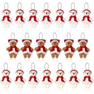 Skylety 20 Pcs Mini Christmas Plush Bear 2.36 Inch Christmas Animal Bear Stuffed Small Doll Keychain Gift for Xmas Tree Birthday Holiday Party Favors Stocking Stuffers(Santa Style)