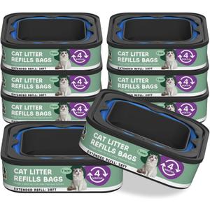 Cat Litter Refill Bags Cartridge 28FT, Compatible with Litter Cat Genie Standard, Plus, XL, XL+ Pail Refills, 7-Layer Odor Control Pet Waste Bags 8 Pack