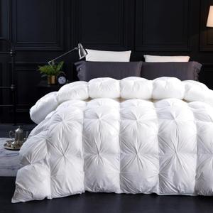 Three Geese King Size Pinch Pleat Duck Feather Down Fiber Comforter - All-Season Down Duvet Insert Fluffy Baffle Box Design with 8 Corner Loops for Warmth and Softness.