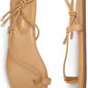 Women's Lace Up Sandals Strappy Flats Gladiator Wrap Flip Flop Tie Open Ring Toe Summer Shoes (7, Nude)