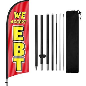 Advertising Swooper Flag Banner & Feather Flag with Pole & Stake - 8Ft for We Accept EBT Business