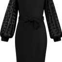 Girls Dress Kids Mesh Long Sleeve Dresses Self Belted Elegant Bodyco, 9-10 Years, Black