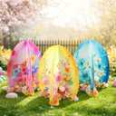 Blulu 3 Pcs Spring Easter Flower Yard Decorations 15.75 x 19.69 Inches Spring Floral Garden Lawn Outdoor Sign 3D Egg Cardboard Standing Porch Sign for Easter Outdoor Front Door Holiday Party Decor