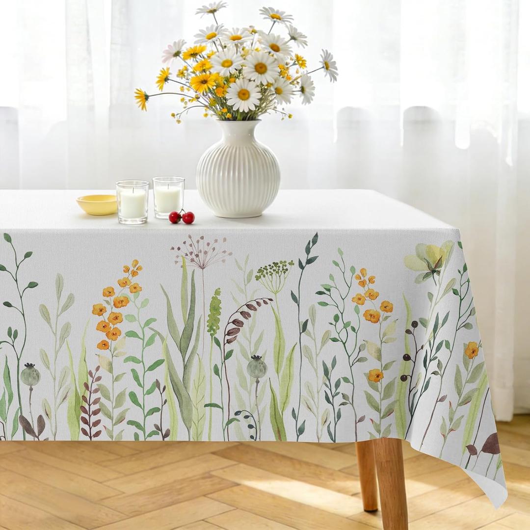 Floral Tablecloth Rectangle | Floral Printed Fabric, Washable, Wipeable, Stain Resistant, Spill Proof, Wrinkle-resistant, Reusable, Durable, Decorative